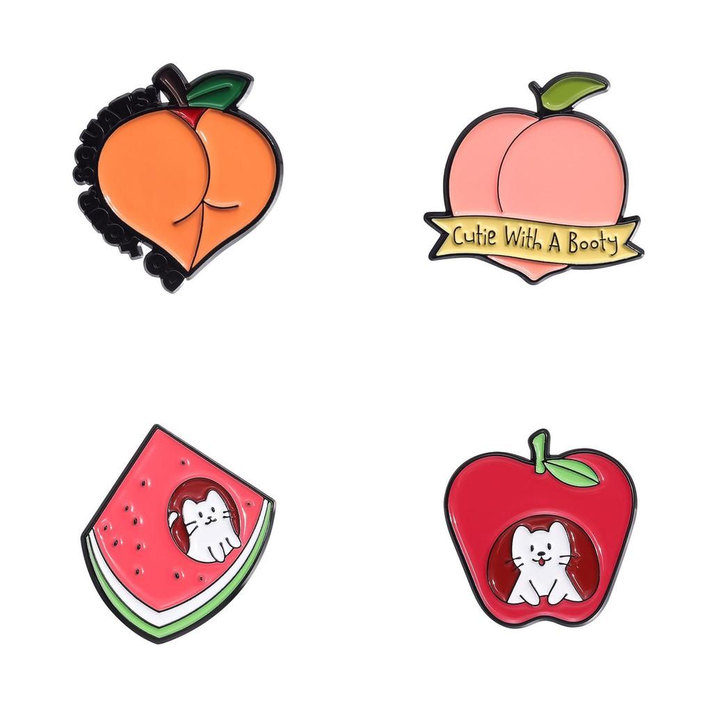Creative Fruit Cute Series Metal Brooch Set Featuring Adorable Avocado And Peach Designs For Stylish Accessories And Fashionable