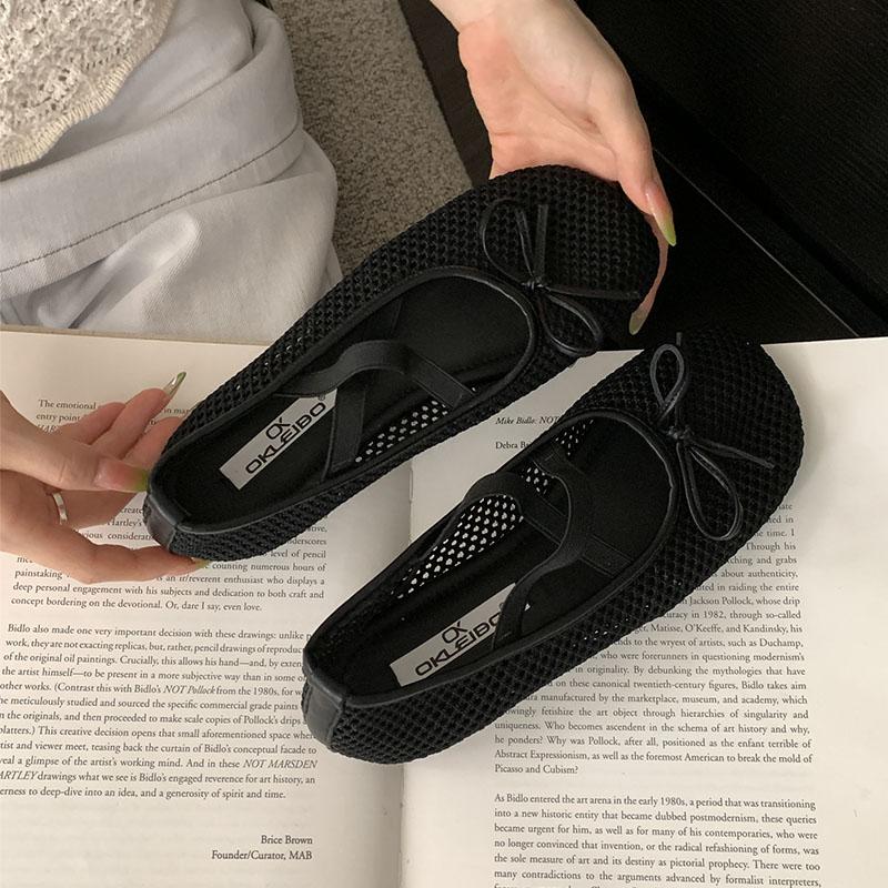 Fashion Female Butterfly-Knot Footwear Ladies Flats Mary Janes Shoes Mesh Breathable Fashion Elastic Band Women Ballet Flats Dance Shoes