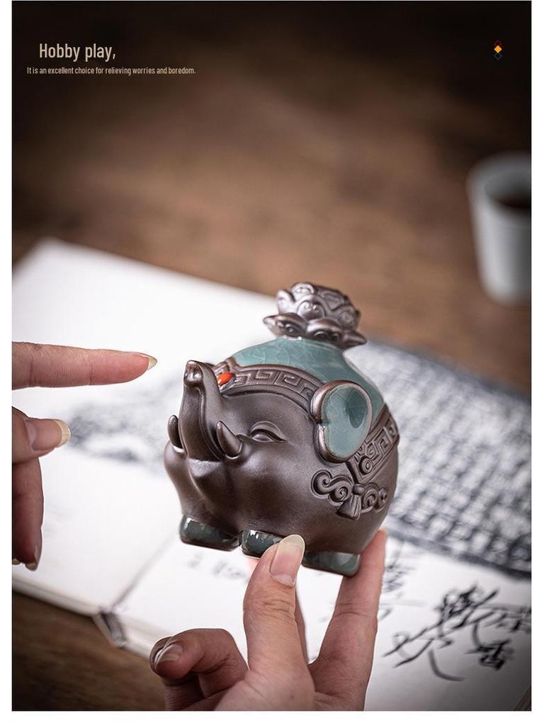Ceramic Elephant Figurines - Wealth-Bringing Home Decor for Living Room, Wine Cabinet, or Foyer.