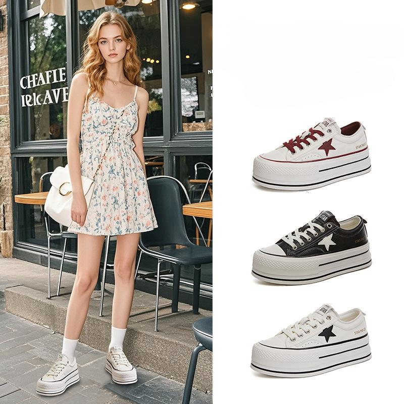 First Layer of Cowhide White Shoes Thick Sole Height-increasing Single Shoes Casual Fashion Women's Shoes Sports Shoes