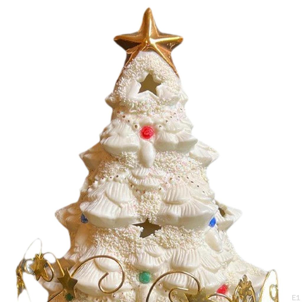 Light up Christmas Tree Winter Decor, Resin Trees Figurine, Decoration for Office Home