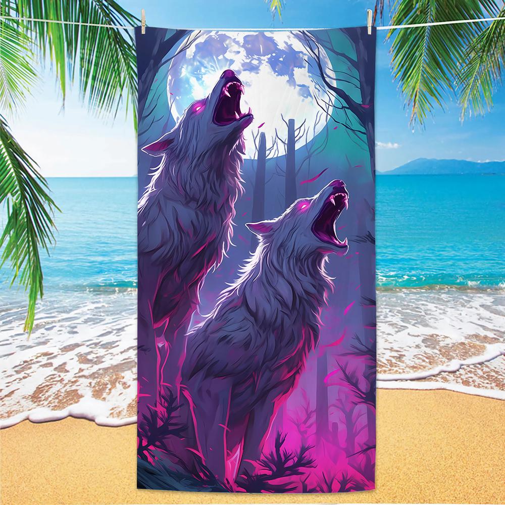 

Wolf Pattern Beach Towel, Digital Printing Thin Quick-Dry Anti-Sand Microfiber Lightweight for Swim, Yoga, Travel, Gym, Gift W40*H60(CM)