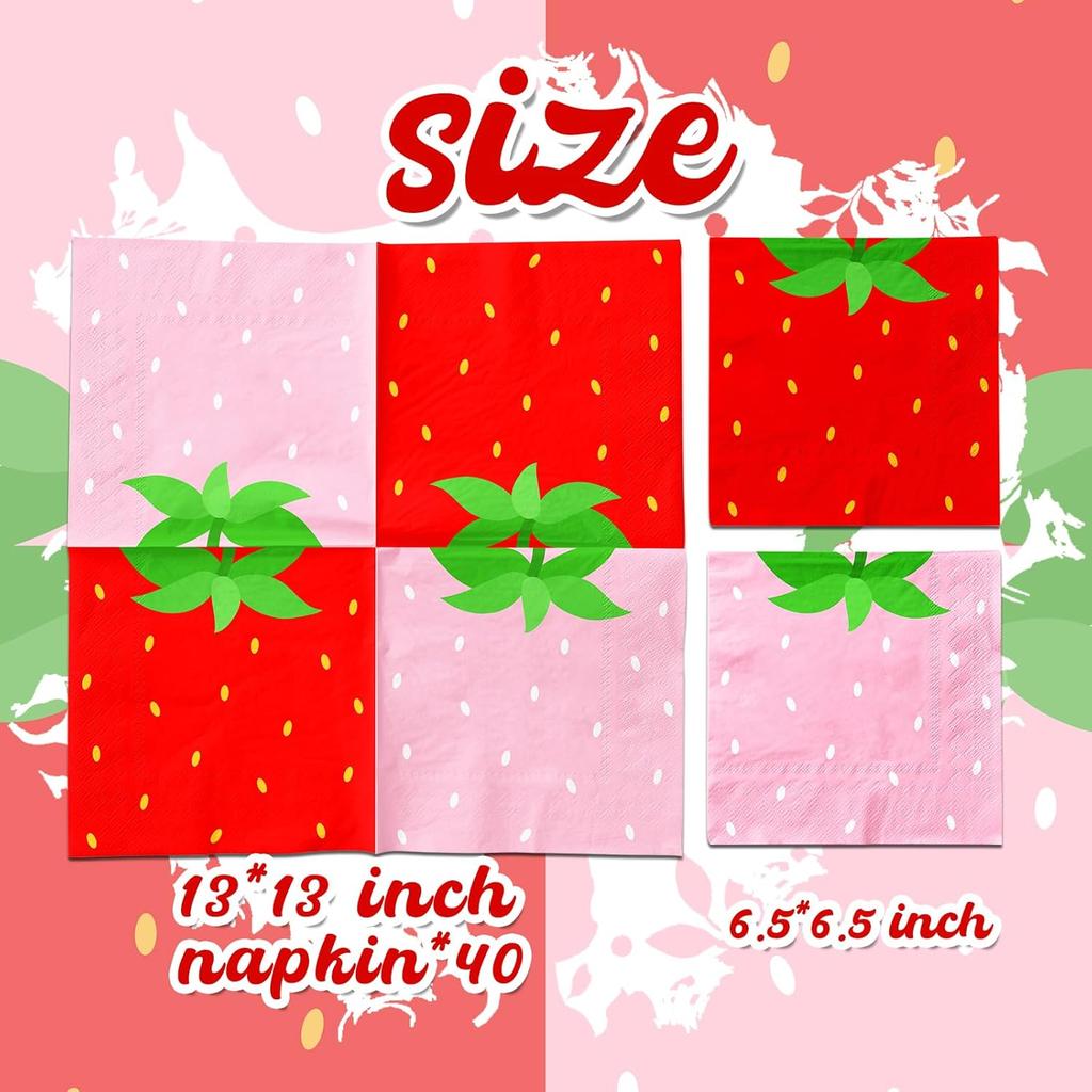 40pcs Strawberry Napk, Berry First Birthday Napk for Berry Sweet Baby Shower Party Supplies, Strawberry Birthday Decorations