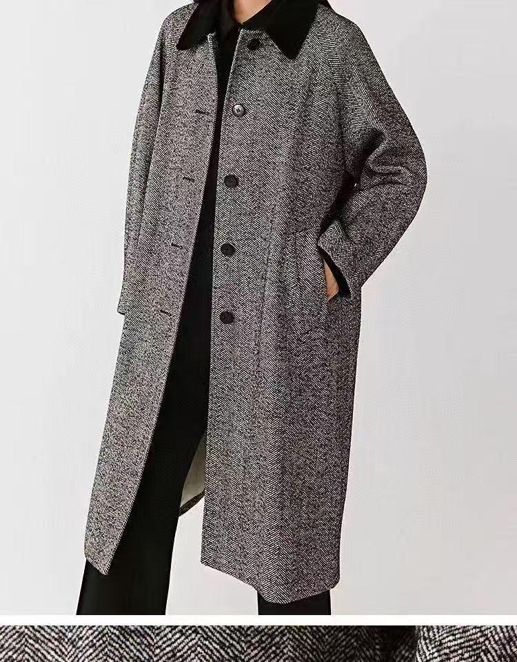 IC Xiaohe 2025 Herbst Damen Wollmischung Tweed Langer Mantel