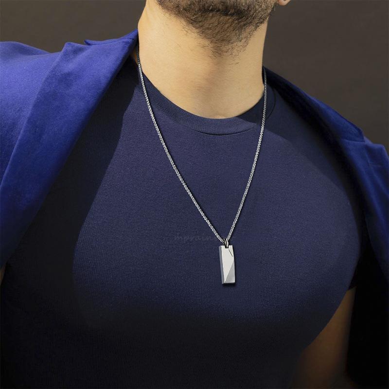 Rectangle Bar Pendants Necklaces for Men Stainless Steel Geometric Neckchain Minimalism Simplicity Collar Chain Jewelry for Him