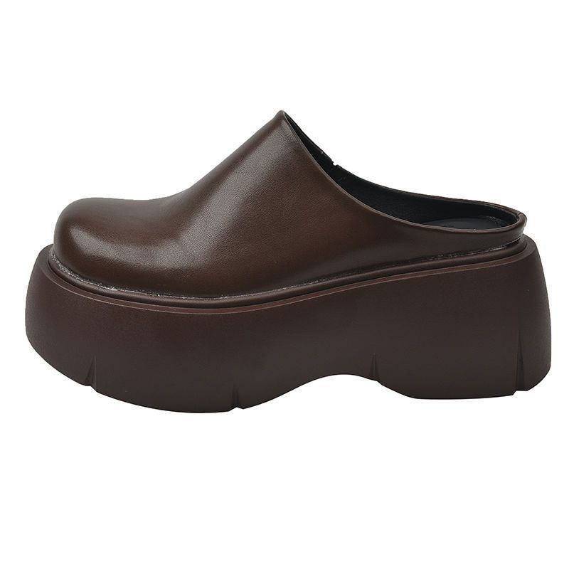 Popular Fashion Versatile Outer Wear High Heel Bag Head Half Slippers 2025 Autumn New Internet Celebrity Thick Bottom Heightening Slippers Women