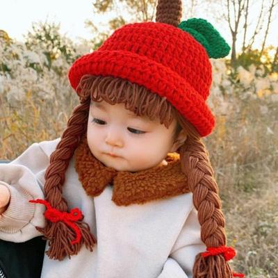 Handgefertigte, warme Babymütze/Perücke für Neugeborene mit Zopfmuster, modische Strickmütze für Babys, Fotorequisiten