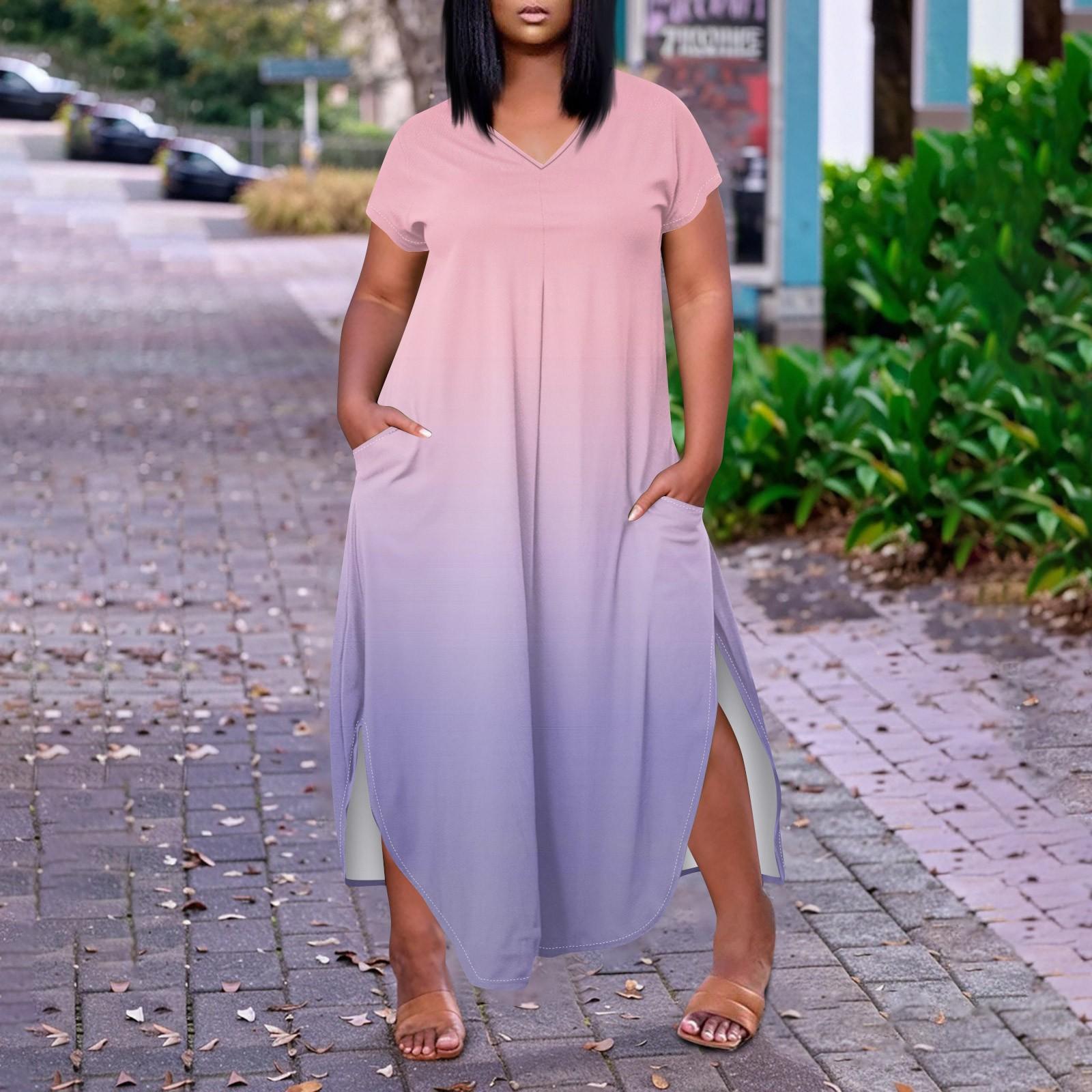 

Женское повседневное платье с коротким рукавом и круглым вырезом больших размеров Temperament XL светло-фиолетовый