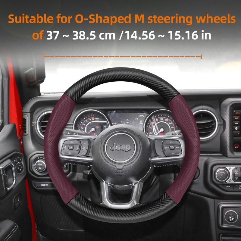 Applicable to Jeep carbon fiber texture steering wheel cover, compass, Rebel, Wrangler, JK, JL, steering wheel cover accessories