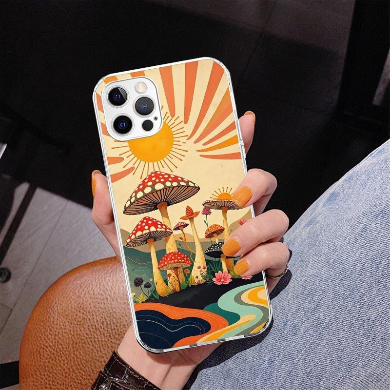 

Boho Hippy Mushroom Sunrise Phone Case For iPhone 13 12 Mini 11 Pro Max XS XR X SE 7 8 Plus 5S 5 6S 6 Gift Print Cover Fundas iPhone 13 Pro Max