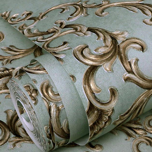 

Европейский стиль 3D тисненые обои Роскошный дамаск Темно-зеленый Флизелиновые обои Спальня Гостиная ТВ фон Стена Дом 0.53mx3m
