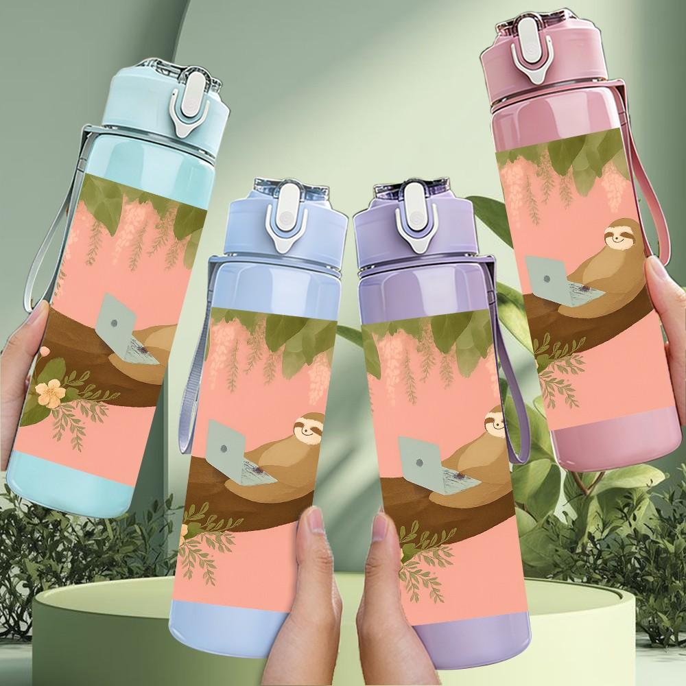 1PC Sloth Pink Tree Branch 750ml Color Plastic Sports Water Bottle Leakproof Flip Straw Lid Suitable for Sports Office Home Use