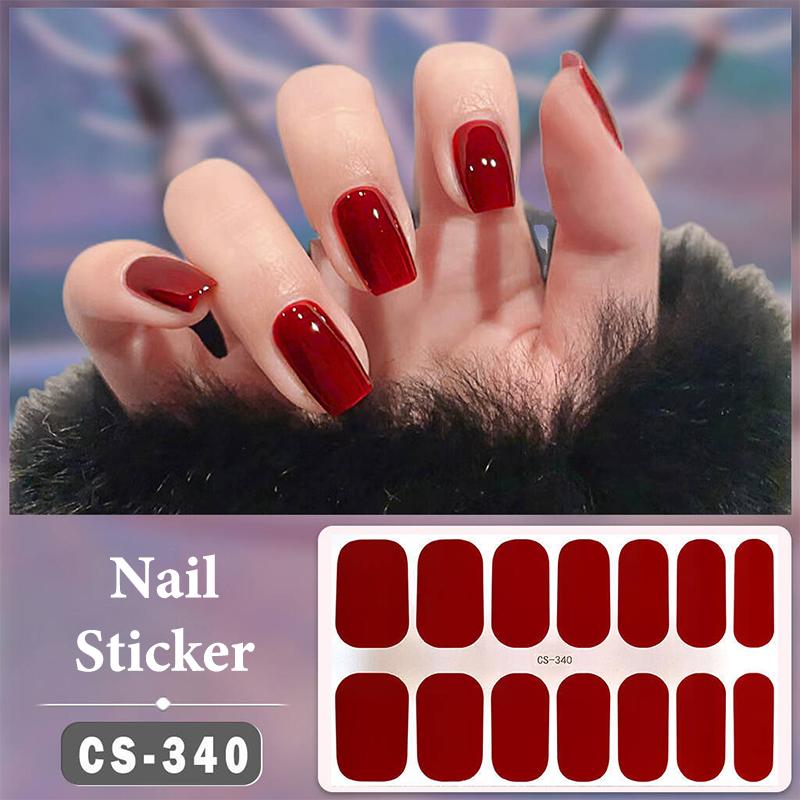 No Baking Lamp Waterproof Nail Wraps Full Cover Nail Stickers Solid Color 14 Nails/Set Multi Color Nail Art Look Patch Firm