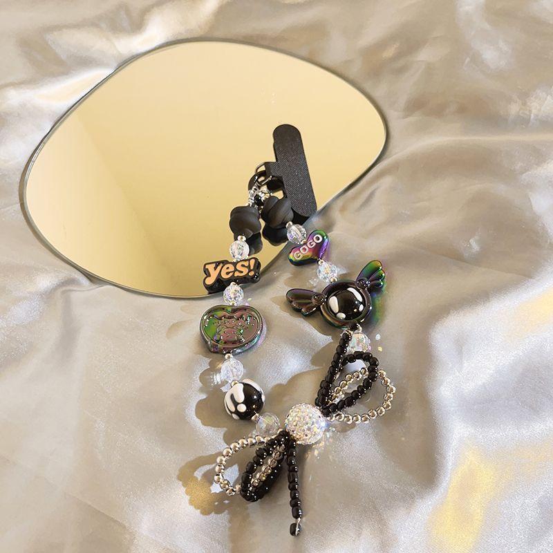 DIY Brown Heart Bracelet, Hand-beaded Chain Portable Key Chain Phone Straps Lanyard ,Creative Key Pendant Charm