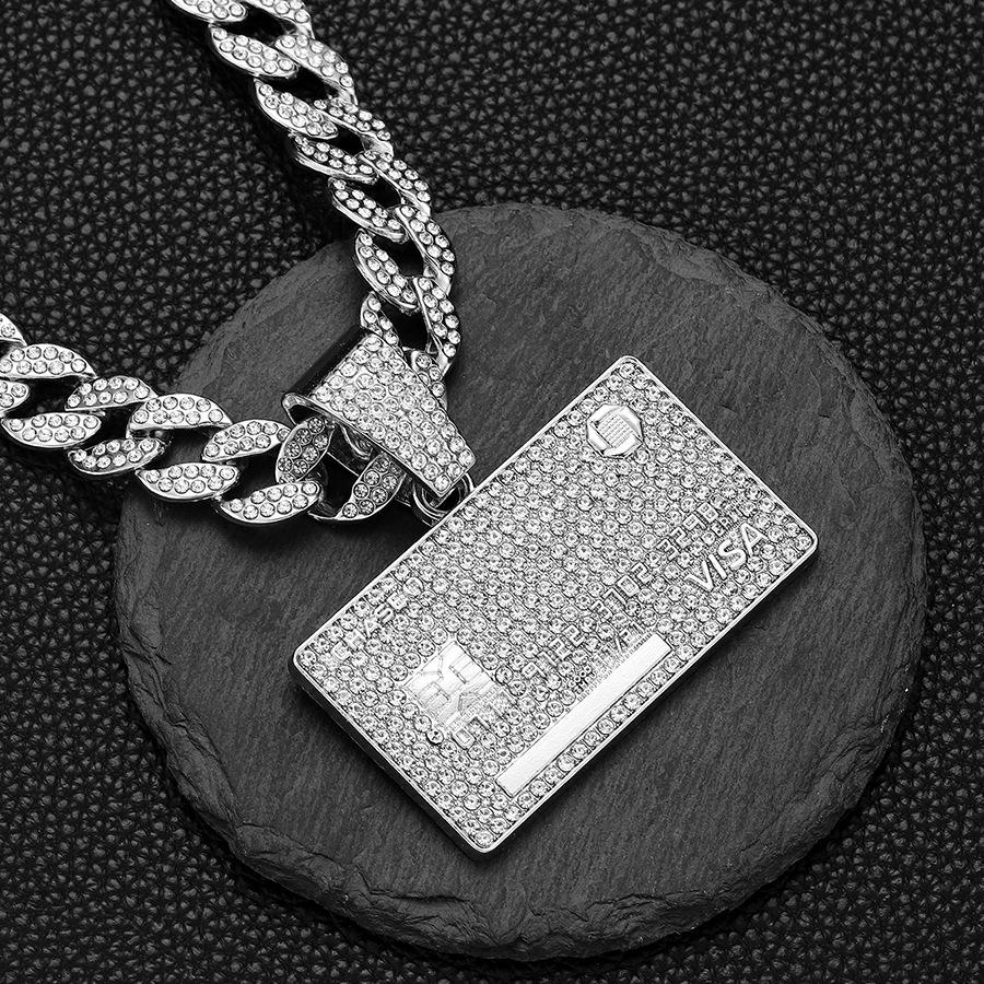 Men S Hip Hop Full Diamond Alloy Square Bank Card Shield Cuban Pendant Necklace Men S Jewelry