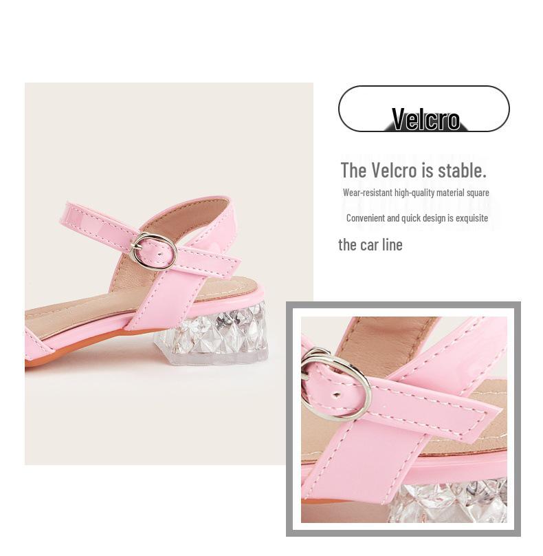 2025 Pink Bow Chunky Heel Open Toe Sandals for Girls
