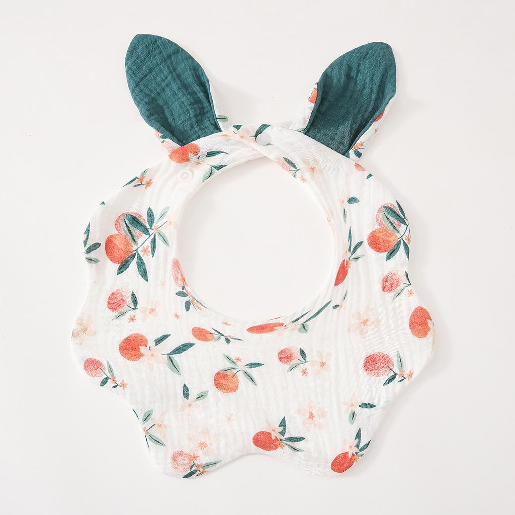 Baby Cotton Crepe Gauze Bibs Cute Rabbit Ear Wavy Edge Saliva Towel Newborn Drool Burp Cloth Soft Absorbent Neck Bib