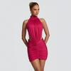 Summer new European and American women's clothing temperament solid color turtleneck slim-fitting sexy backless hip-wrapped dress women