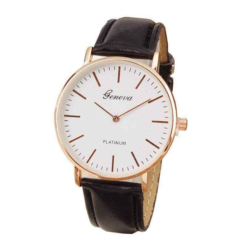 Geneva Leather Strap Ultra-Thin Quartz Watch: Unisex Fashion with Two-Hand Design