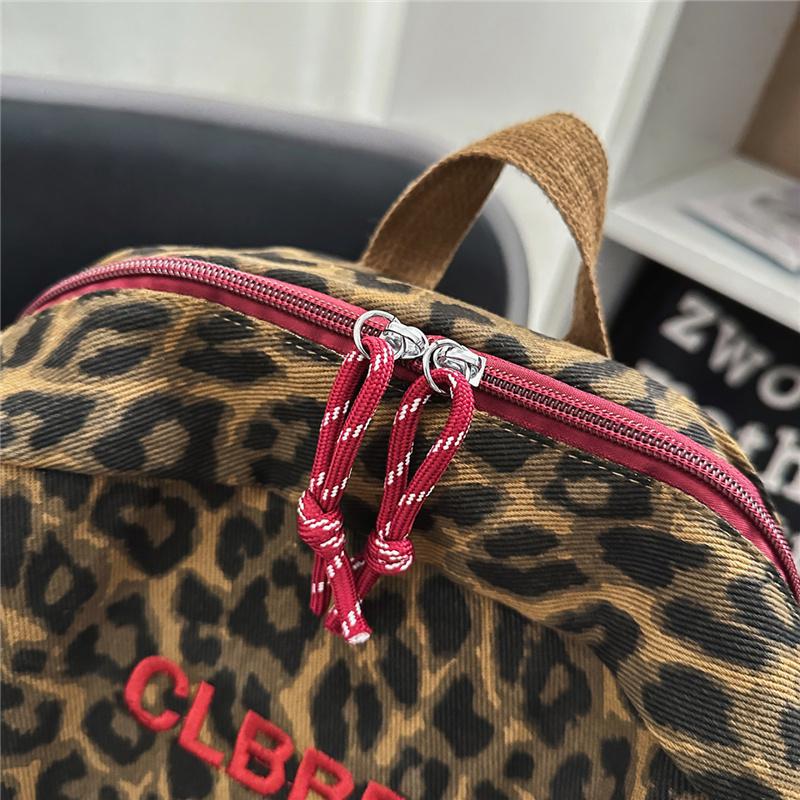 Leopard Print Canvas Fashion Backpack for Women, Casual School Travel Bag with Detachable Shoulder Straps