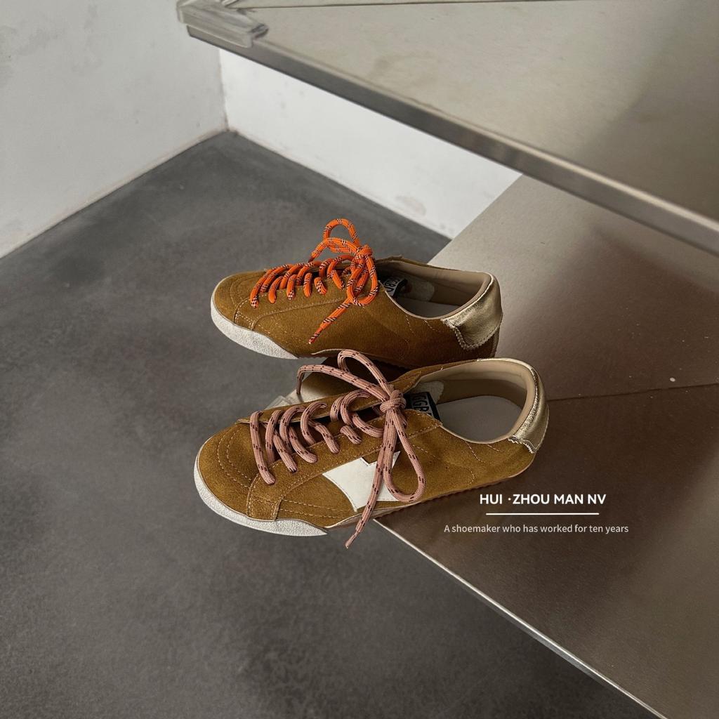 Cowhide retro German training shoes women's 2025 autumn and winter round head lace-up versatile casual sports shoes increase the star small dirty shoe