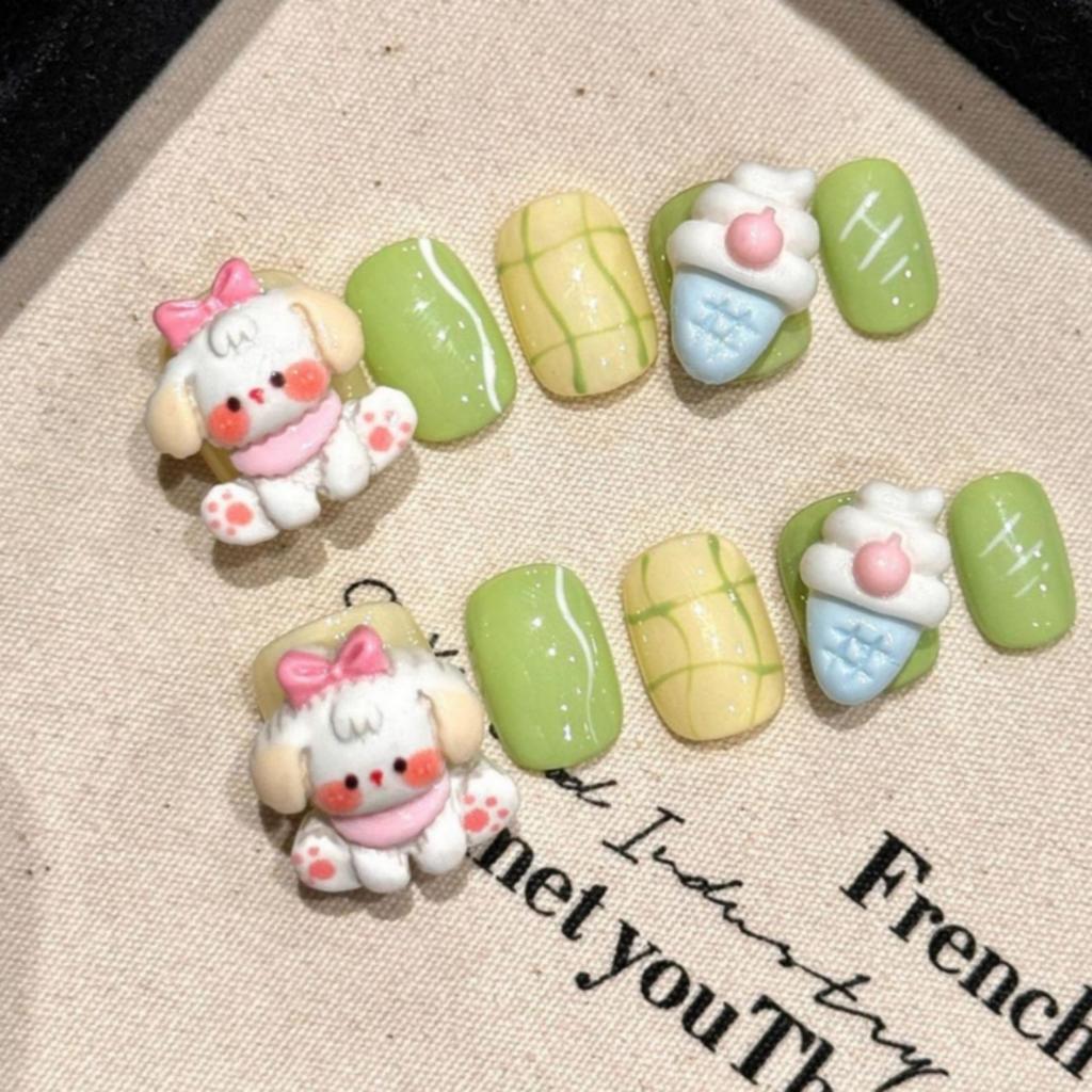 Pink Cat Eye Handmade Press On Nails With Bowknot And Love Heart Design Full Cover False Nail Tips For Women DIY Manicure