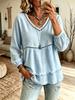 Women's Casual Color Long Sleeve Comfortable Loose Fit Top for Everyday Wear
