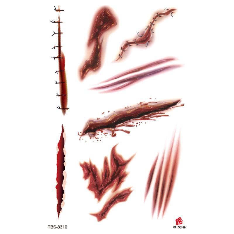 

1-100PCS Waterproof Scary Tattoos Halloween Realistic Scar Wounds SFX Body Art Temporary Fake Blood Horror Party Makeup 1PC