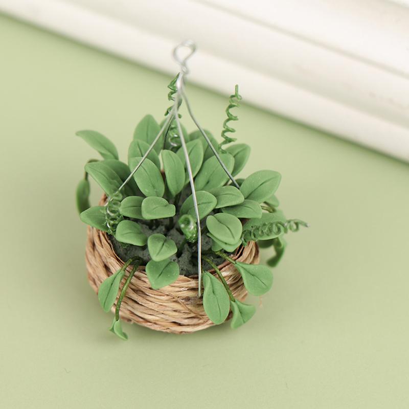 Dollhouse Miniature Hanging Basket Mini Potted Plant Flowers Pot Dollhouse Decor