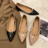 Soft Leather French Inner Heightening Temperament Pointed Single Shoes Women's New Summer Flat-bottomed Rivets Soft-soled Ladyshoes