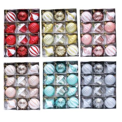 12Pcs Plastic Christmas Tree Decorations Set Festival Hanging Balls For Home Holiday Party Cake Tabletop Decors