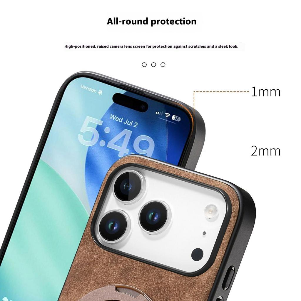 For iPhone 17 Pro Phone Case with Rotating Kickstand Stress Relief Retro Leather Back Cover