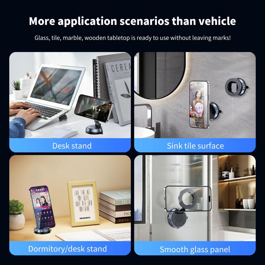 Ultra Magnetic Phone Holder Foldable Car Phone Mount Dashboard Phone Bracket 360 Degree Rotation Vacuum Suction Cup GPS Stand