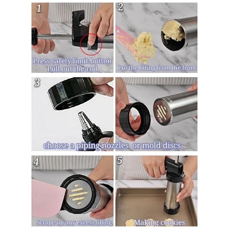 Cookie Press Piping Set Biscuit Maker Biscuit Mold Tool Biscuit Press Molds Cream Extruders Stainless Steel Material