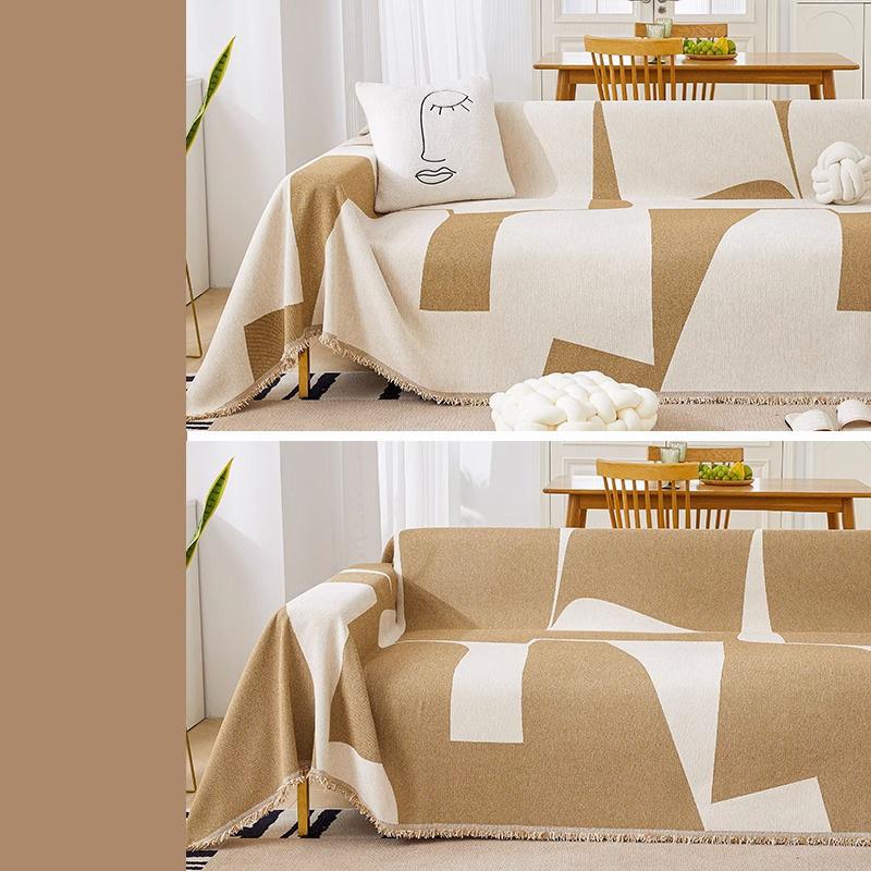 Double-sided Sofa Cover Chenille Sofa Cover Simple Style with Tassels Living Room Sofa Towel Large Blanket