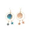 Japanese Small Fresh Blue Star Moon Earrings Symmetrical Versatile Planet Geometric Round Ear Hook Long Earrings