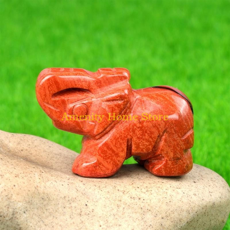 F26C Healings Crystal Elephant Decors Natural Stone Hand Carved Elephant Sculpture Statue Figurines Gemstones Ornament Gift
