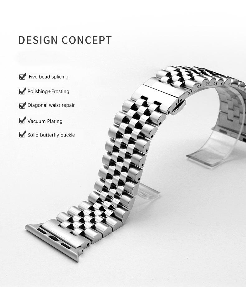 Watchband Stainless Steel Watchband for Apple Watch 6 5 4 3 2 Band Five Beads Luxury Metal Strap Bracelet For iWatch 6 5 Band 45mm 49mm