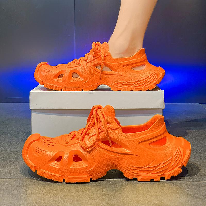 Sports Sandals Men'S Summer Hollow Wading Beach Shoes Breathable Lace-Up Couple Hole Shoes