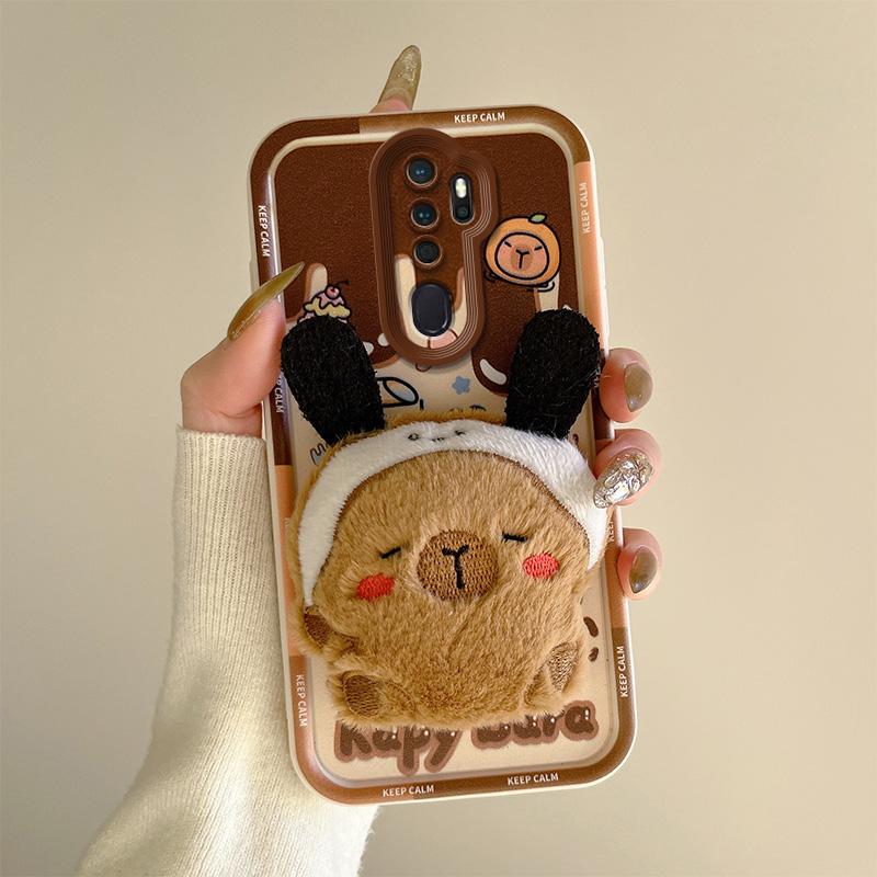 KEYSION Cute 3D Cartoon Plush Case for OPPO A9 2020 with Lanyard Soft Silicone Shockproof Phone Cover for OPPO A5 A9 2020