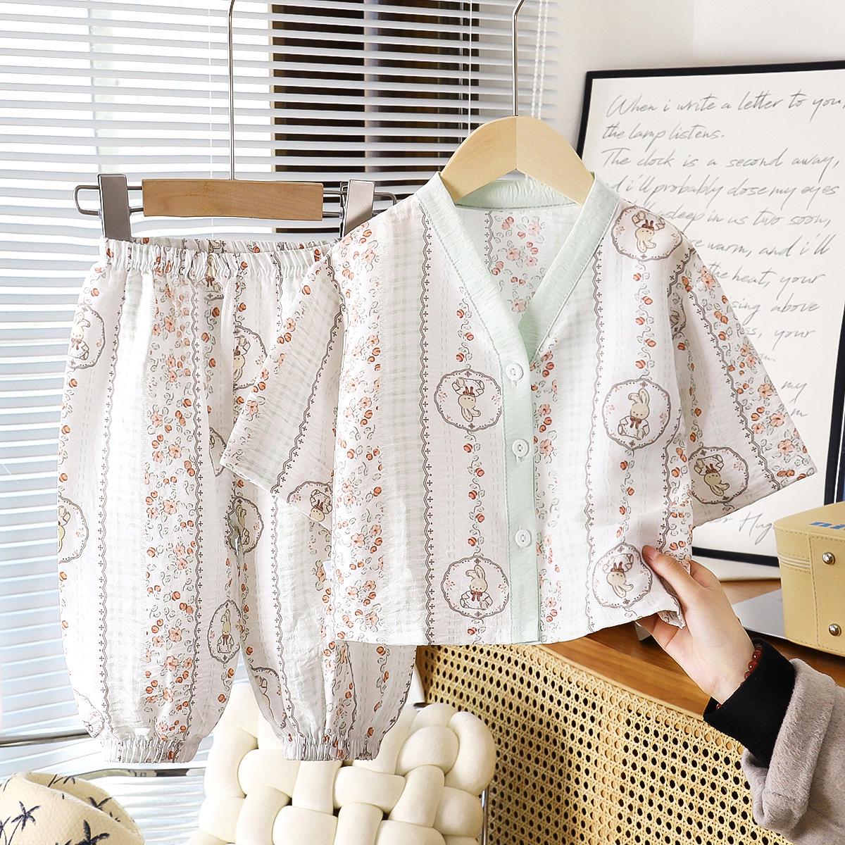 

Летние детские пижамные комплекты: Дышащий рукав три четверти для мальчиков и девочек 90cm