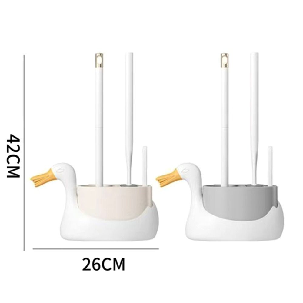Wall-Mounted Cartoon Swan Toilet Brush With Base White Grey Cleaning Tool Soft Rubber Brush Head All-Round Cleaning