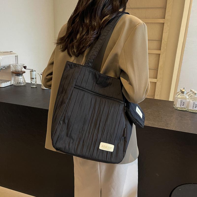 Large Capacity Tote Bag Women Commuter Handbag Solid Color Shoulder Bag