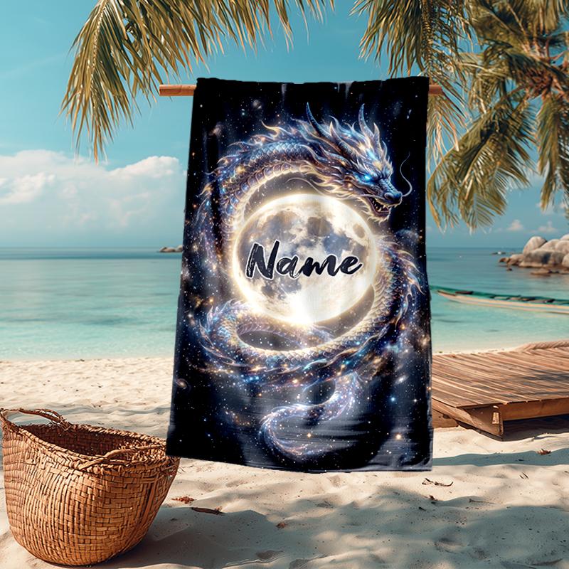 Custom Name Ultra-Soft Beach Towel with Dragon Theme,Ideal for Pool - Camping, Diving - Perfect Travel Essential, Vibrant Beach Towel.