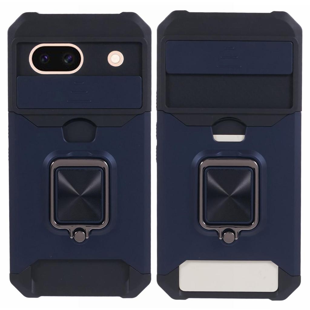For Google Pixel 8a Cover Camera Slide Lid Card Holder Cell Phone Case with Ring Kickstand