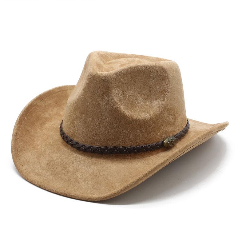 Western Cowboy Hat Suede Brown Jazz Top Hat Men And Women Ethnic Style Big Eaves Hat
