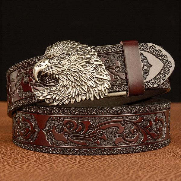 Fashion Men's Belt Leather Belt Men's Carved Pattern Gold Self Buckle Belt Jeans