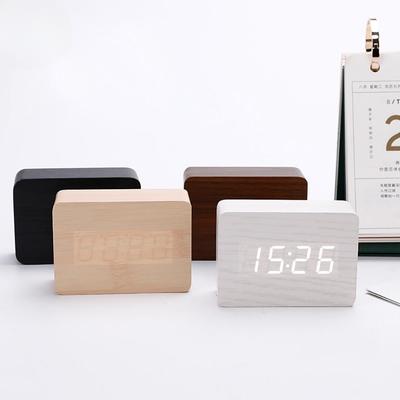 1PC Fashion Alarm Clock LED Wooden Watch Table Voice Control Digital Wood Despertador USB/AAA Powered Electronic Desktop Clocks