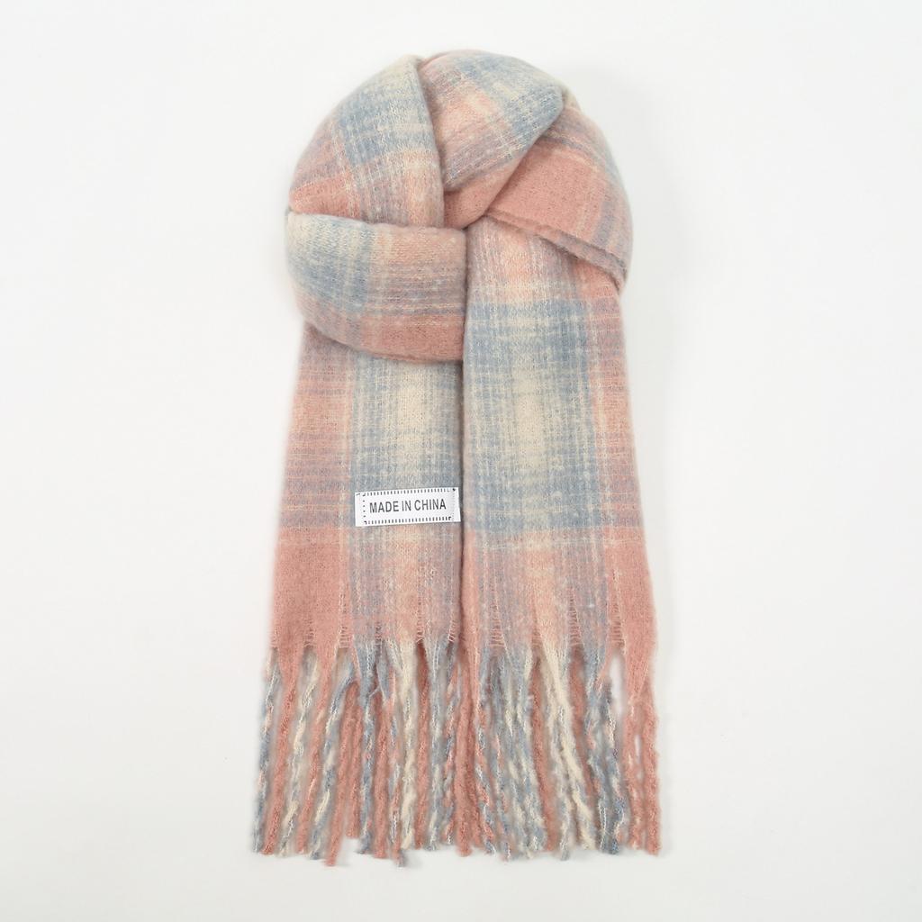 Fashion Korean Version Plaid Imitation Cashmere Scarf Winter Warm Thickened Contrasting Color Student Couple Scarf Long Scarf