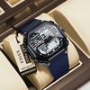 POEDAGAR LED Sport Men Clock Dual Time Display Digital Week Date Square Man Watch Electronic Silicone Strap Men's Quartz Watches